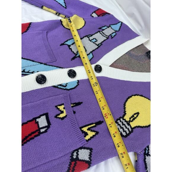 Steady Hands Multicolor Cardigan Spaceship Science Teacher Ms Frizzle Teacher XS - Picture 6 of 6